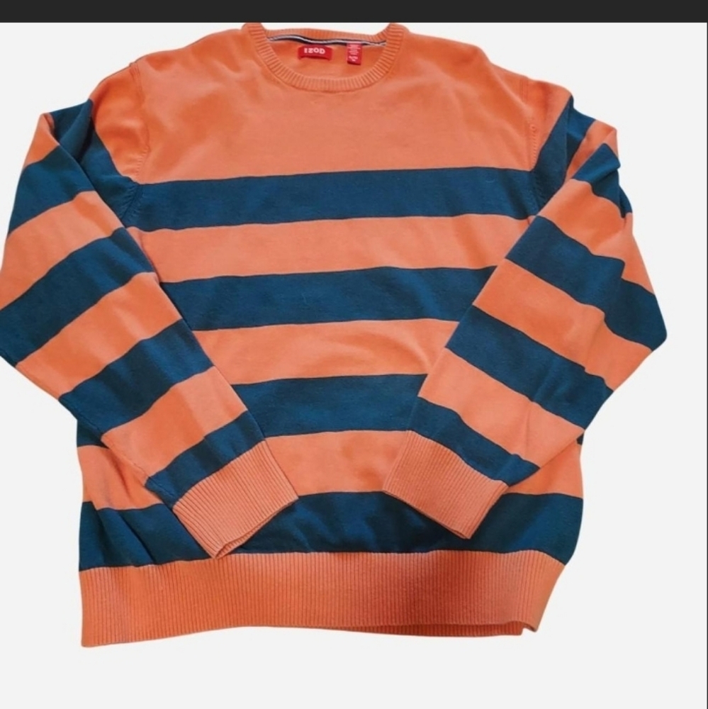 Vintage-Izod Orange and Blue Striped Crewneck Sweater